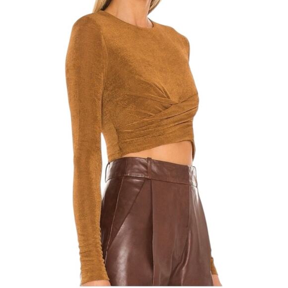 Significant Other Women’s Size 4 Shimmery Gold Crossover Waist Texas Cropped Top - Picture 2 of 10